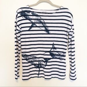 J. Crew Navy/White Stripe LS Tee w/Blue Whales XXS